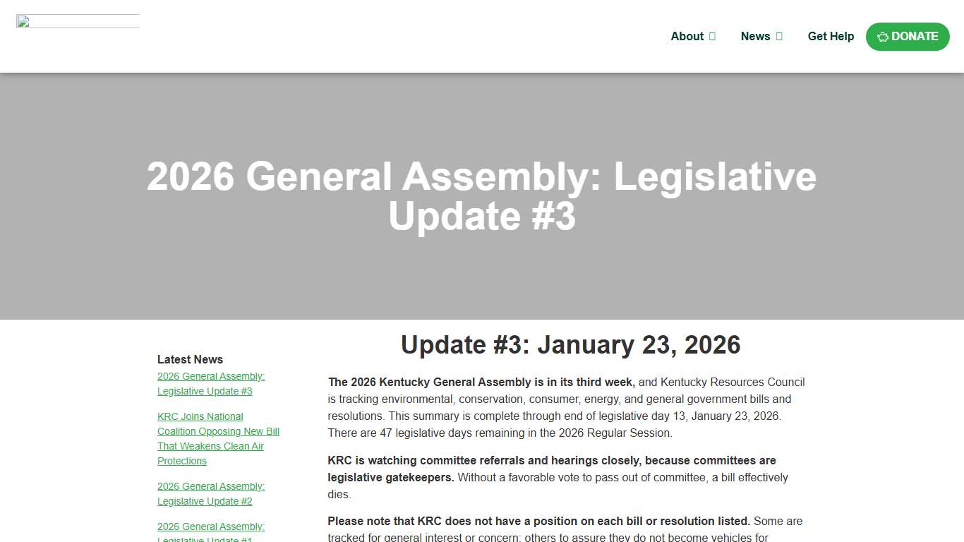 2026 General Assembly: Legislative Update #3 - Kentucky Resources Council — Environmental Defense for Kentucky