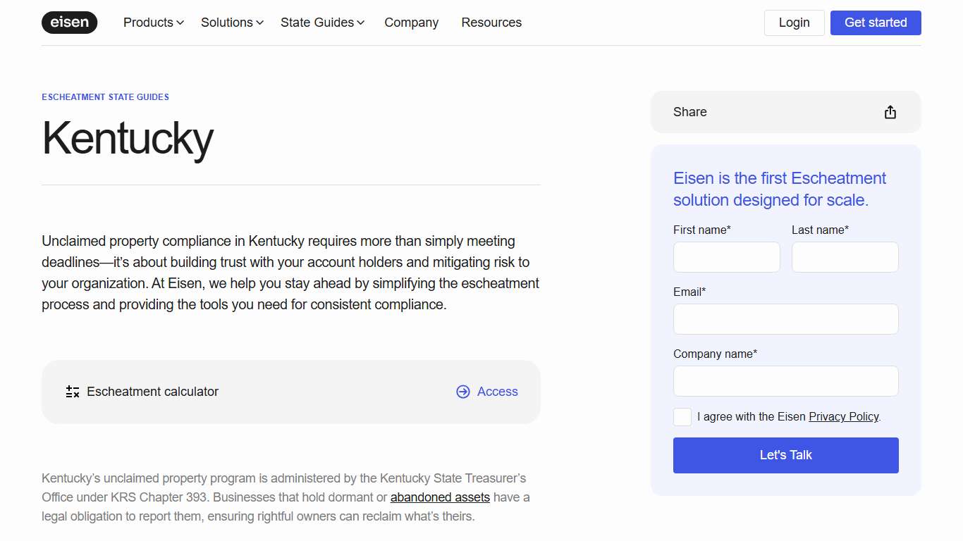 Kentucky Escheatment Guide Eisen